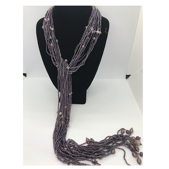 Purple Lariat long Beaded Necklace - Picture 1 of 4